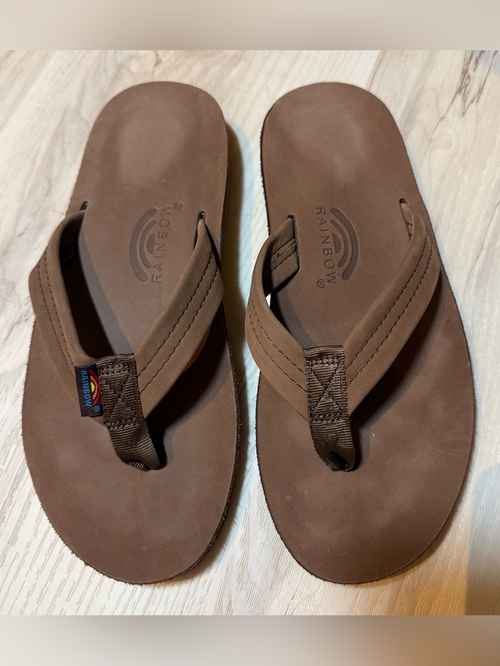 Rainbow Men's Brown Leather Flip Flops. Size Large 9.5/10.5, Worn twice.